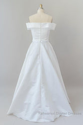 Graceful Long Ball Gown Off Shoulder Satin Wedding Dresses